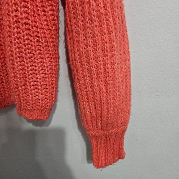 Womens Oversized Raglan Crew Neck Sweater Balloon Sleeve Bright Coral Size S - Picture 5 of 7